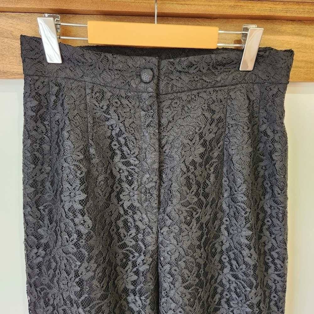 Vintage Lace Overlay Pants Womens 14 Black High Waisted Lined Y2K 80s Cocktail - Picture 3 of 14